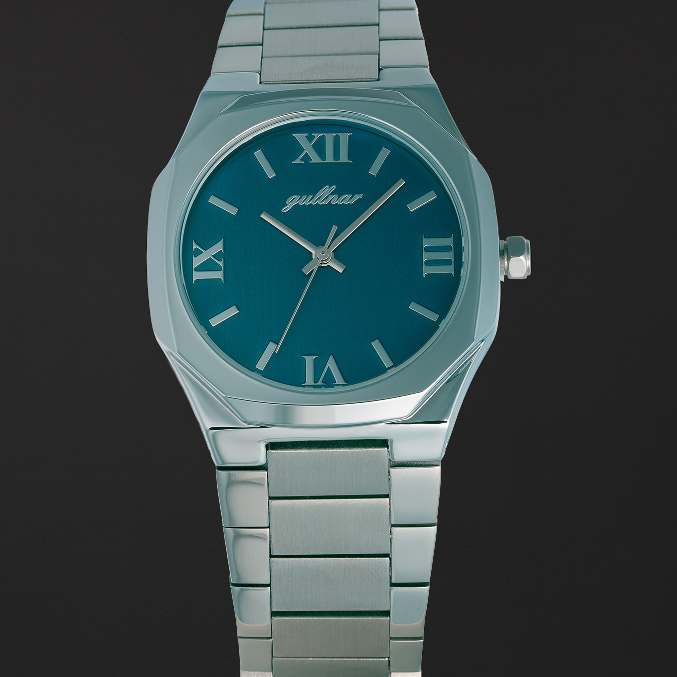 ساعة ركن الرجالية جلنار بلون فضي كحلي GC2002SU