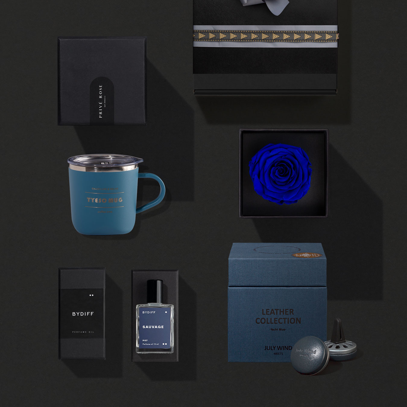 مجموعة هدايا رجالية عطر زيتي + كوب حافظ للحرارة + معطر + وردة طبيعية SG500