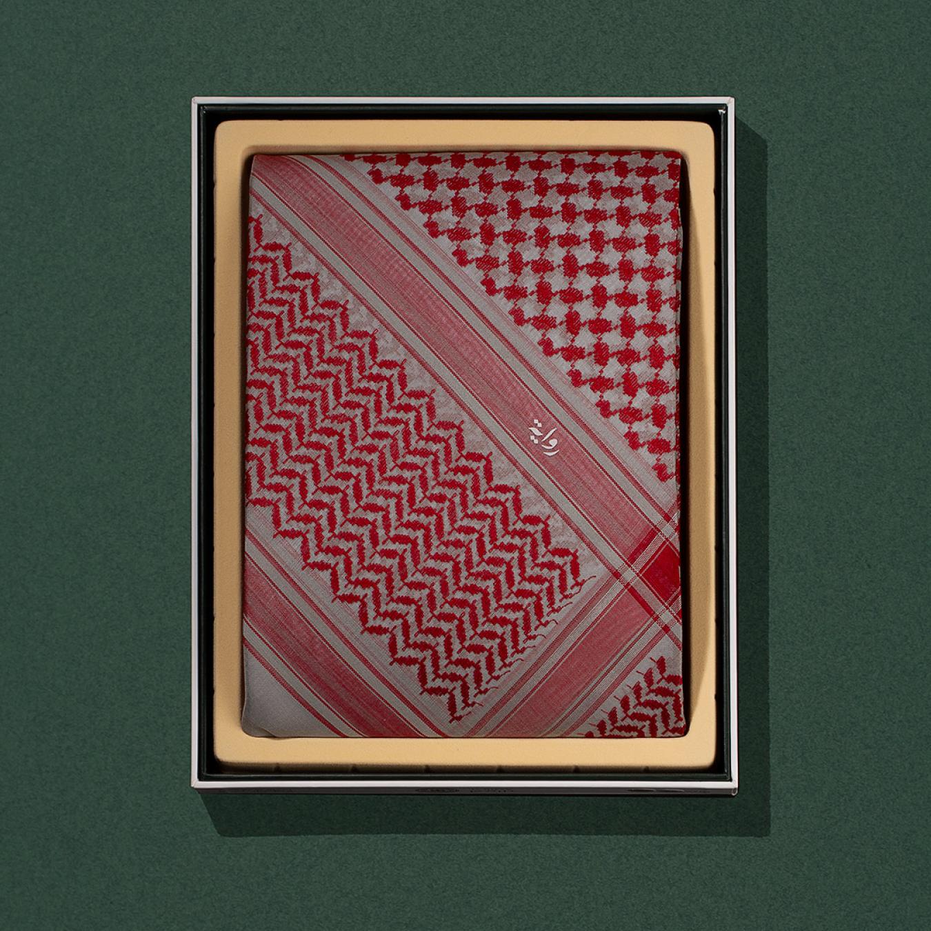شماغ روايه احمر دم غزال مع رمادي REG