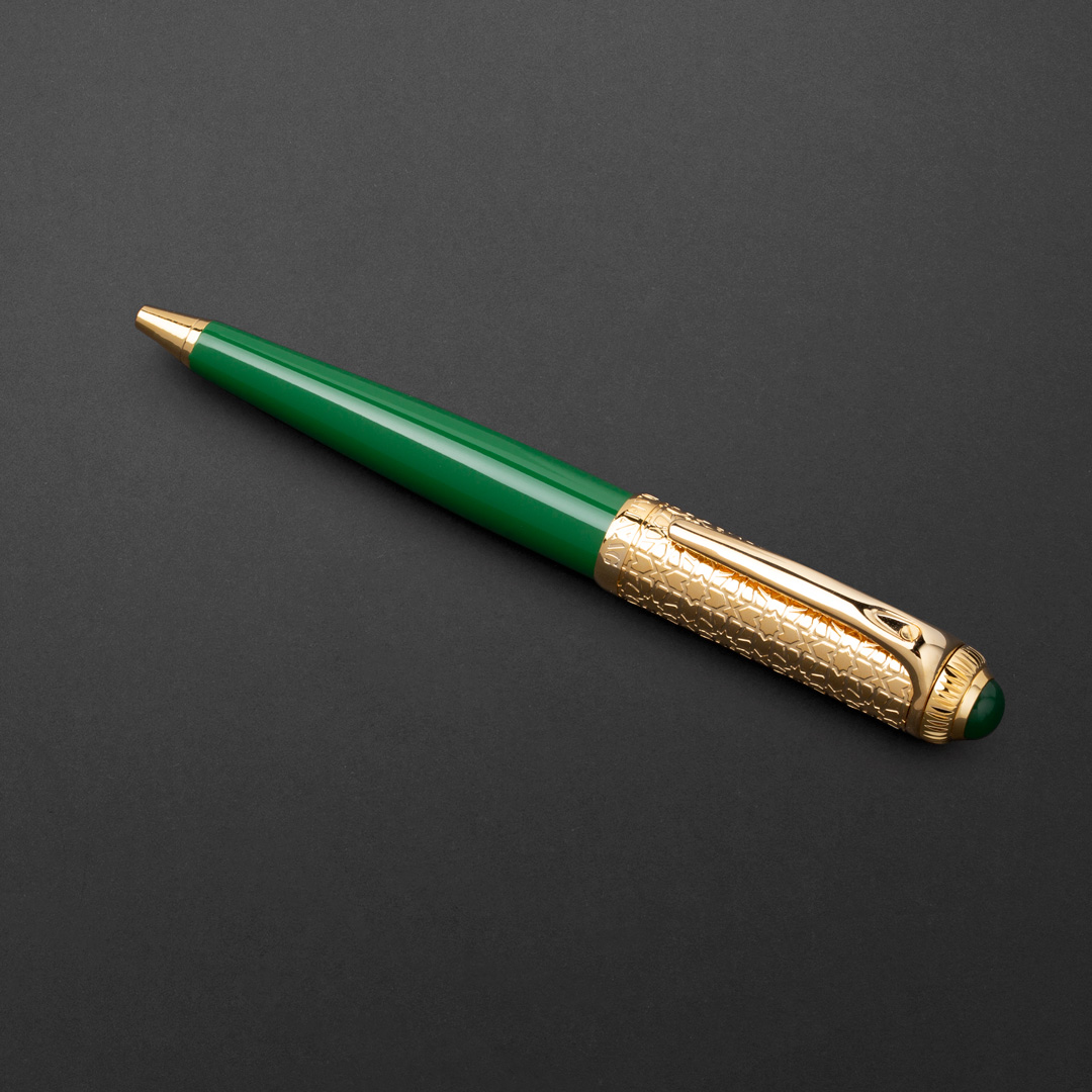 طقم قلم وكبك ذهبي اخضر ماركة الدهنج D9122GGR