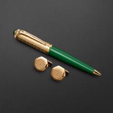 طقم قلم وكبك ذهبي اخضر ماركة الدهنج D9122GGR