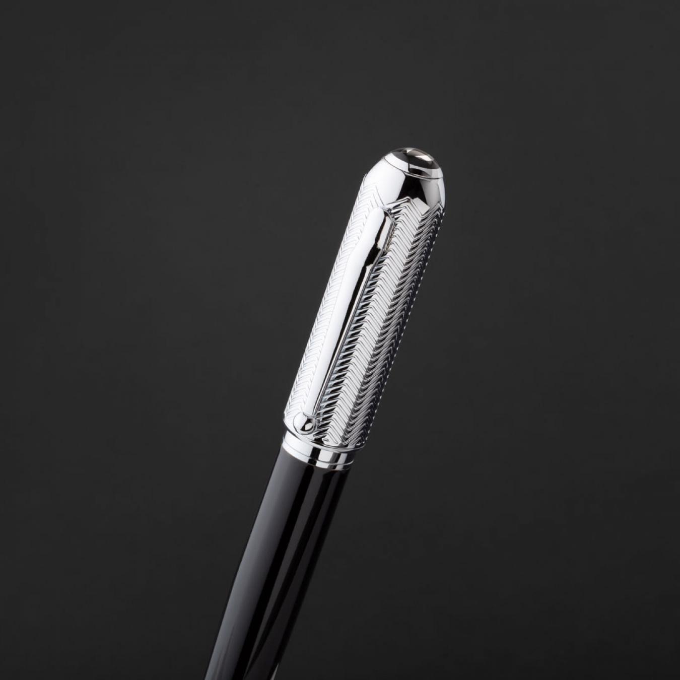 طقم قلم وكبك فضي اسود ماركة الدهنج D504SB-S