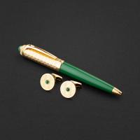 طقم قلم وكبك ذهبي اخضر ماركة الدهنج D507GG-S