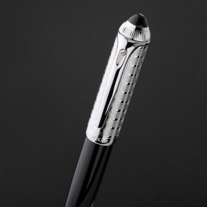 طقم قلم وكبك اسود فضي ماركة الدهنج D509SB-S