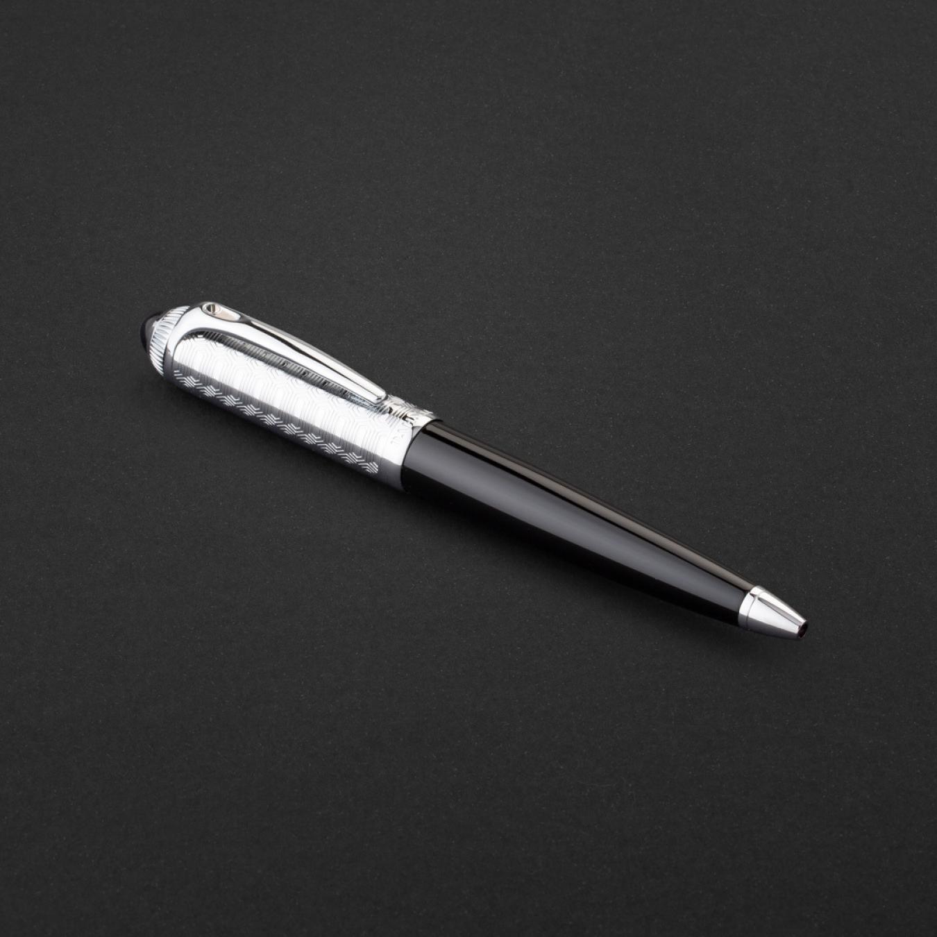 طقم قلم وكبك اسود فضي ماركة الدهنج D509SB-S
