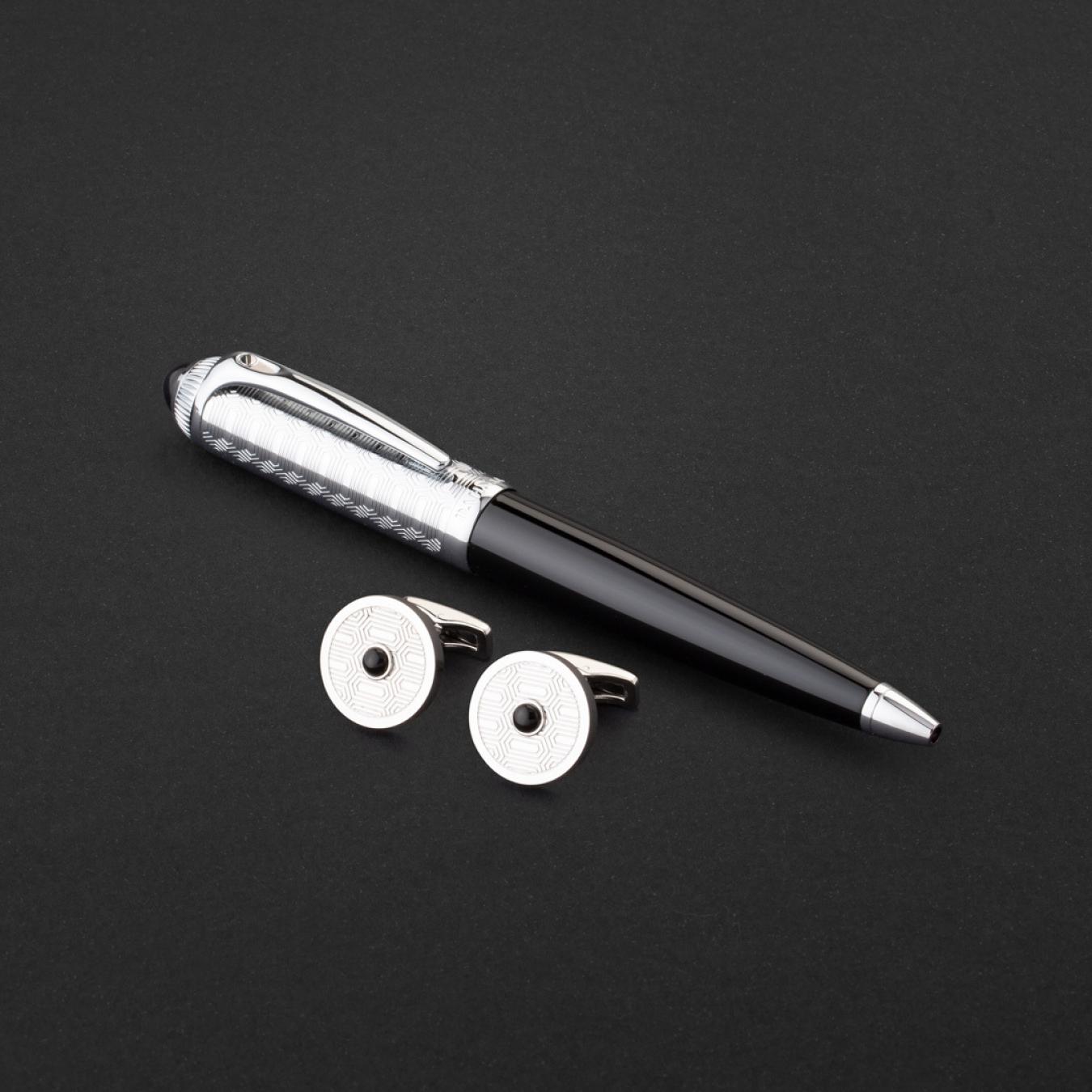 طقم قلم وكبك اسود فضي ماركة الدهنج D509SB-S