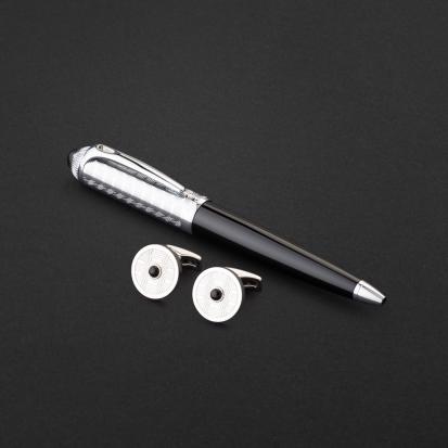 طقم قلم وكبك اسود فضي ماركة الدهنج D509SB-S