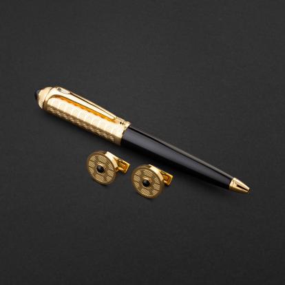 طقم قلم وكبك ذهبي اسود ماركة الدهنج D510GB-S