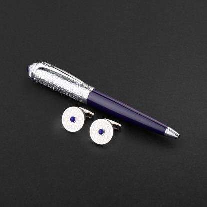 طقم قلم وكبك كحلي فضي ماركة الدهنج D513SU-S