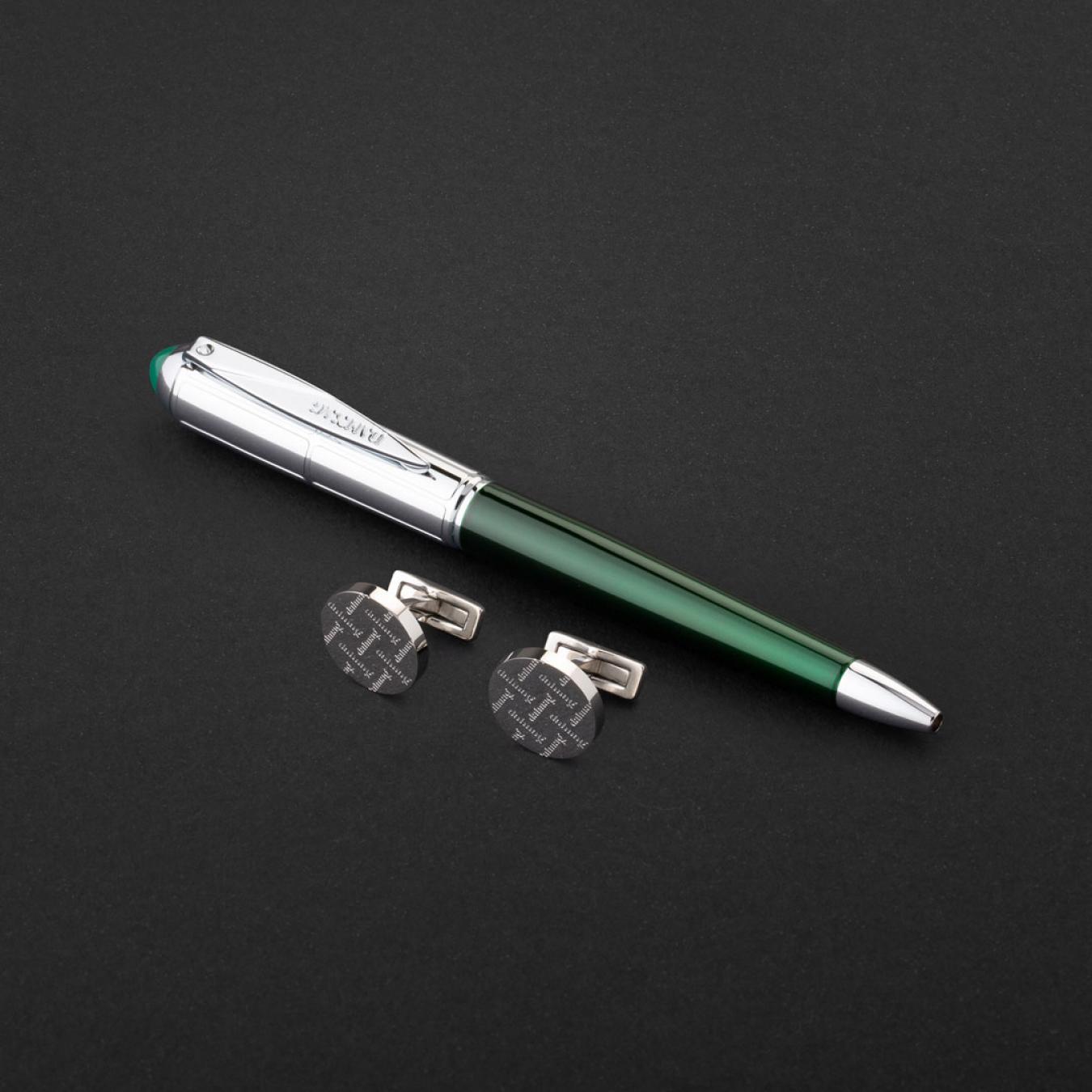 طقم قلم وكبك فضي اخضر ماركة الدهنج D514SG-S