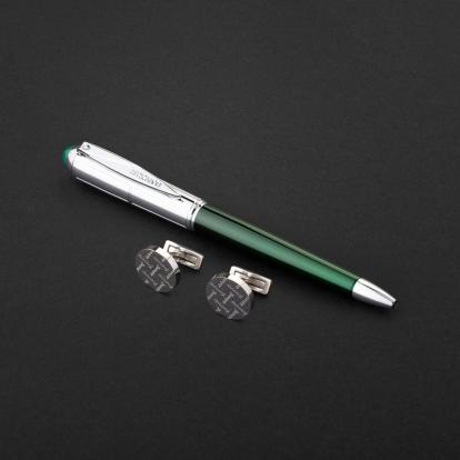 طقم قلم وكبك فضي اخضر ماركة الدهنج D514SG-S
