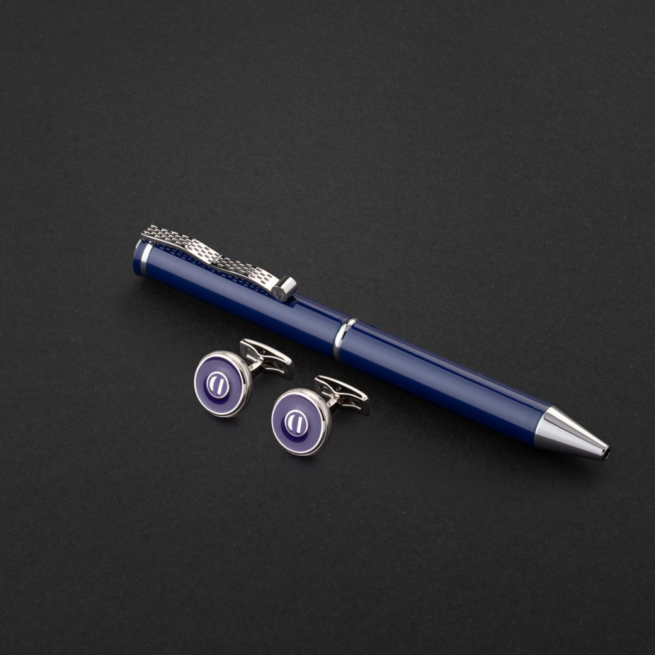طقم قلم وكبك ازرق فضي ماركة الدهنج D516SU-S