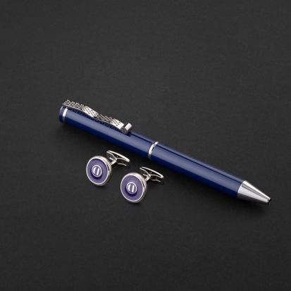 طقم قلم وكبك ازرق فضي ماركة الدهنج D516SU-S