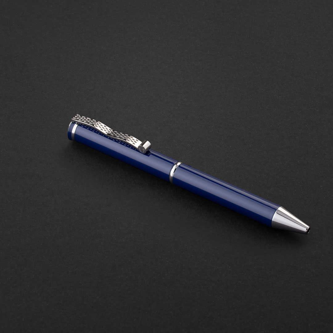 طقم قلم وكبك ازرق فضي ماركة الدهنج D516SU-S