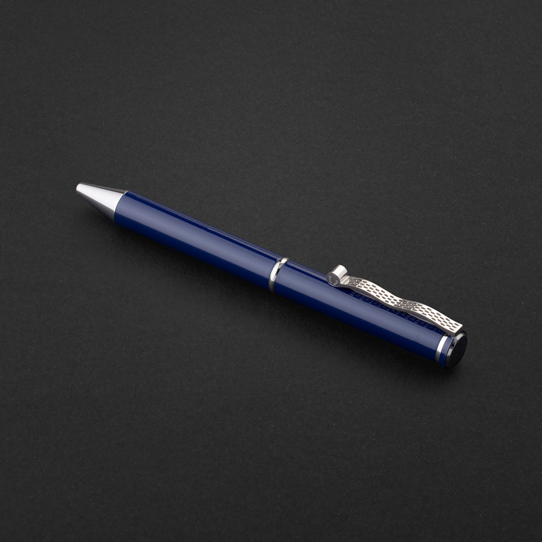 طقم قلم وكبك ازرق فضي ماركة الدهنج D516SU-S