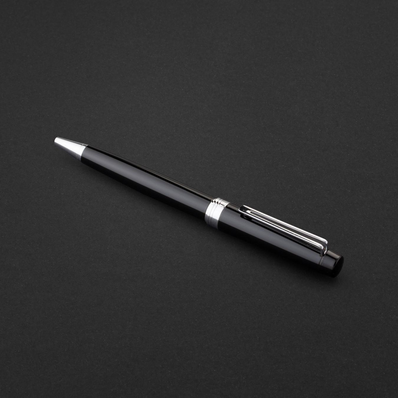 طقم قلم وكبك اسود فضي ماركة الدهنج D518SB-S