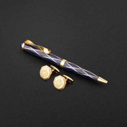 طقم قلم وكبك ازرق ذهبي ماركة الدهنج D522GU-S