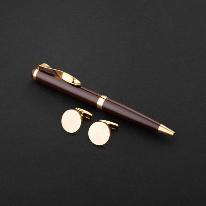 طقم قلم وكبك بني ذهبي ماركة الدهنج D524GN-S