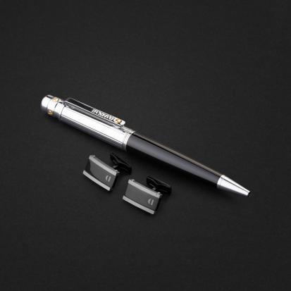 طقم قلم وكبك اسود فضي ماركة الدهنج D530SB-S