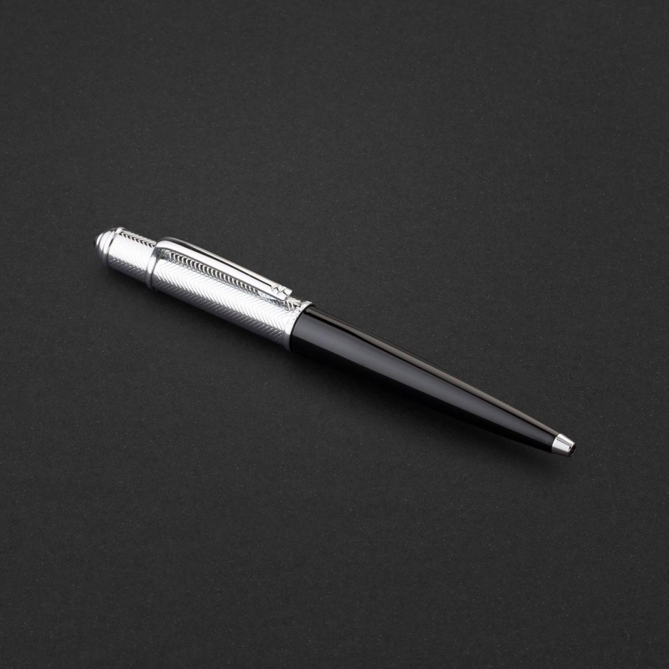 طقم قلم وكبك فضي اسود ماركة الدهنج D531SB-S
