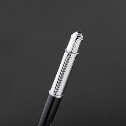 طقم قلم وكبك فضي اسود ماركة الدهنج D531SB-S