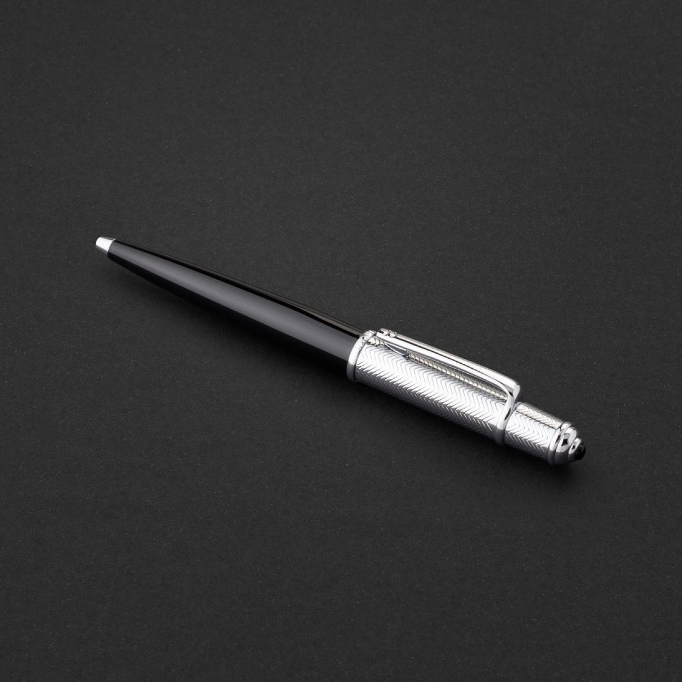 طقم قلم وكبك فضي اسود ماركة الدهنج D531SB-S