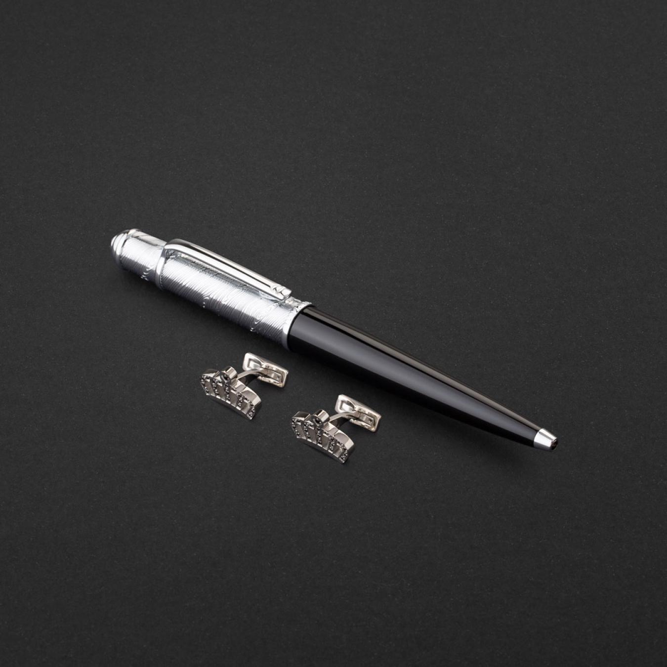 طقم قلم وكبك اسود فضي ماركة الدهنج D532SB-S
