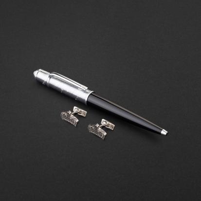 طقم قلم وكبك اسود فضي ماركة الدهنج D532SB-S
