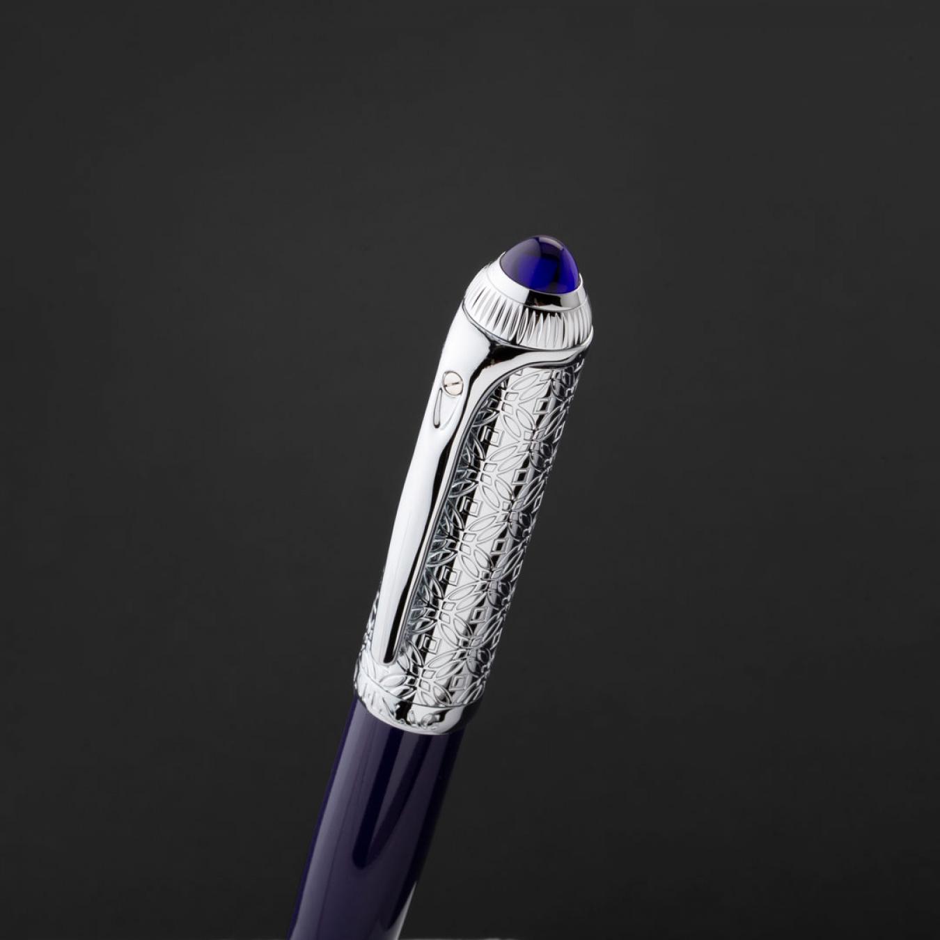 طقم قلم وكبك فضي ازرق ماركة الدهنج D538SU-S