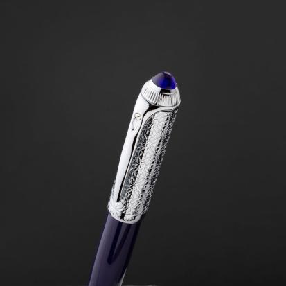 طقم قلم وكبك فضي ازرق ماركة الدهنج D538SU-S