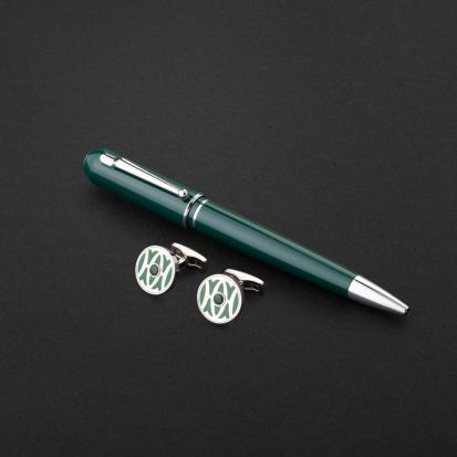 طقم قلم وكبك اخضر فضي ماركة الدهنج D539SG-S