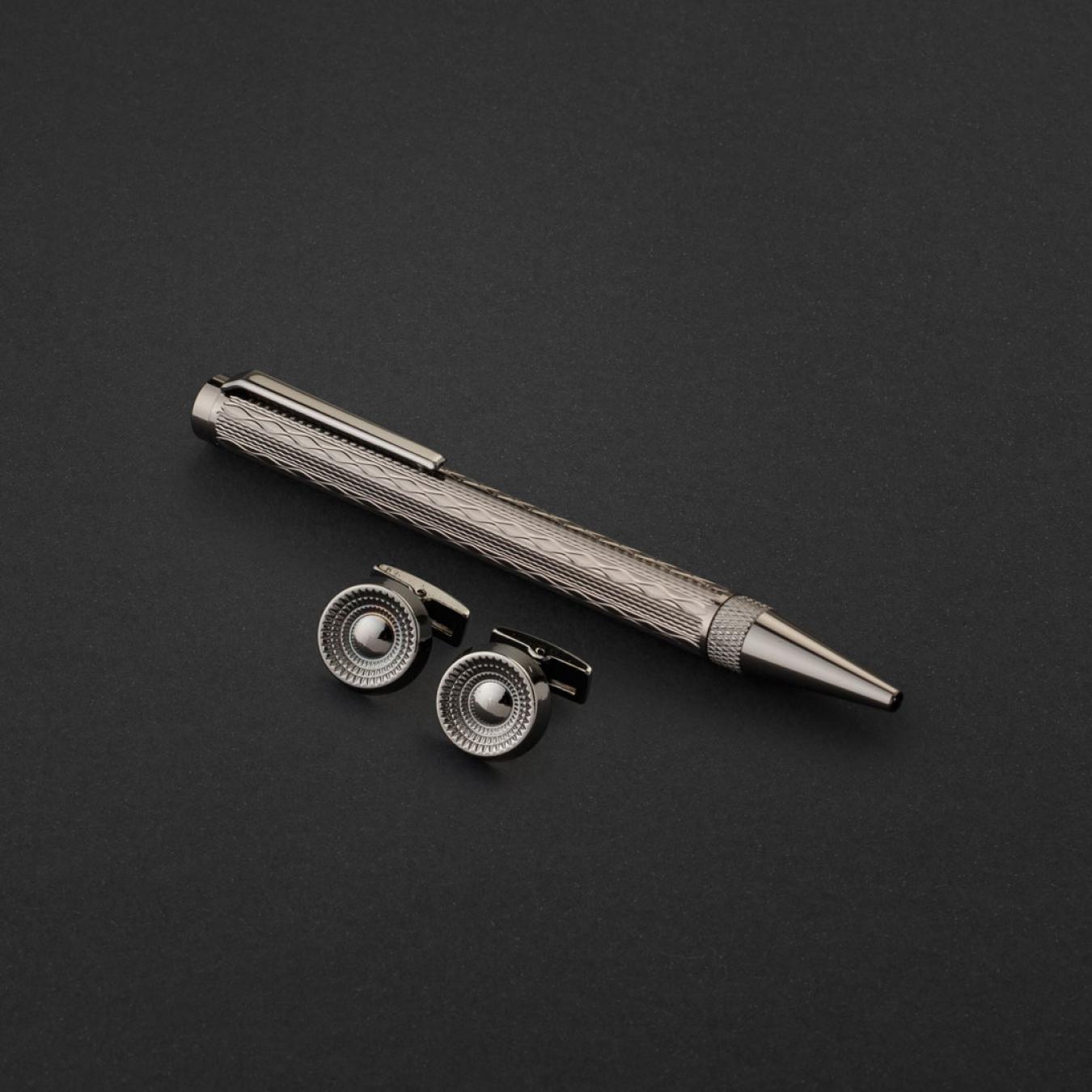 طقم قلم وكبك فضي غامق ماركة قريفون 4123MM
