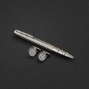 طقم قلم وكبك فضي غامق ماركة قريفون 4124MM