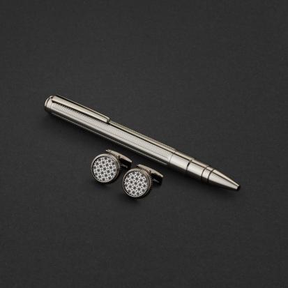 طقم قلم وكبك فضي غامق ماركة قريفون 4124MM