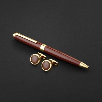 طقم قلم وكبك ذهبي بني ماركة قريفون 4125NG