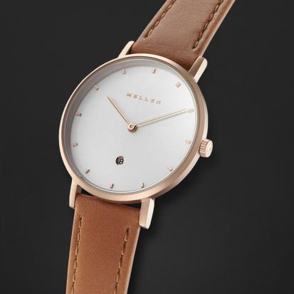 ساعة ماركة ميلر بني ومينا أبيض W1R-1CAMEL