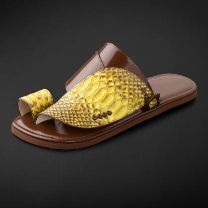 حذاء شرقي جلد طبيعي ثعبان فاخر بني اصفر MS218