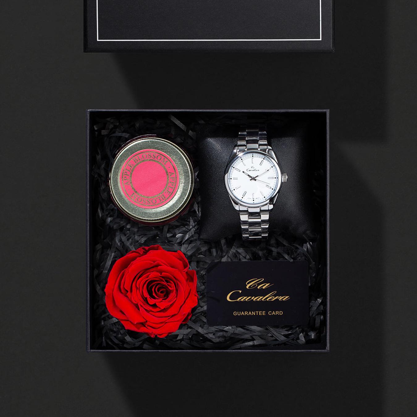 هدية ساعة رجالية مع ورد وشمعة معطرة CL10