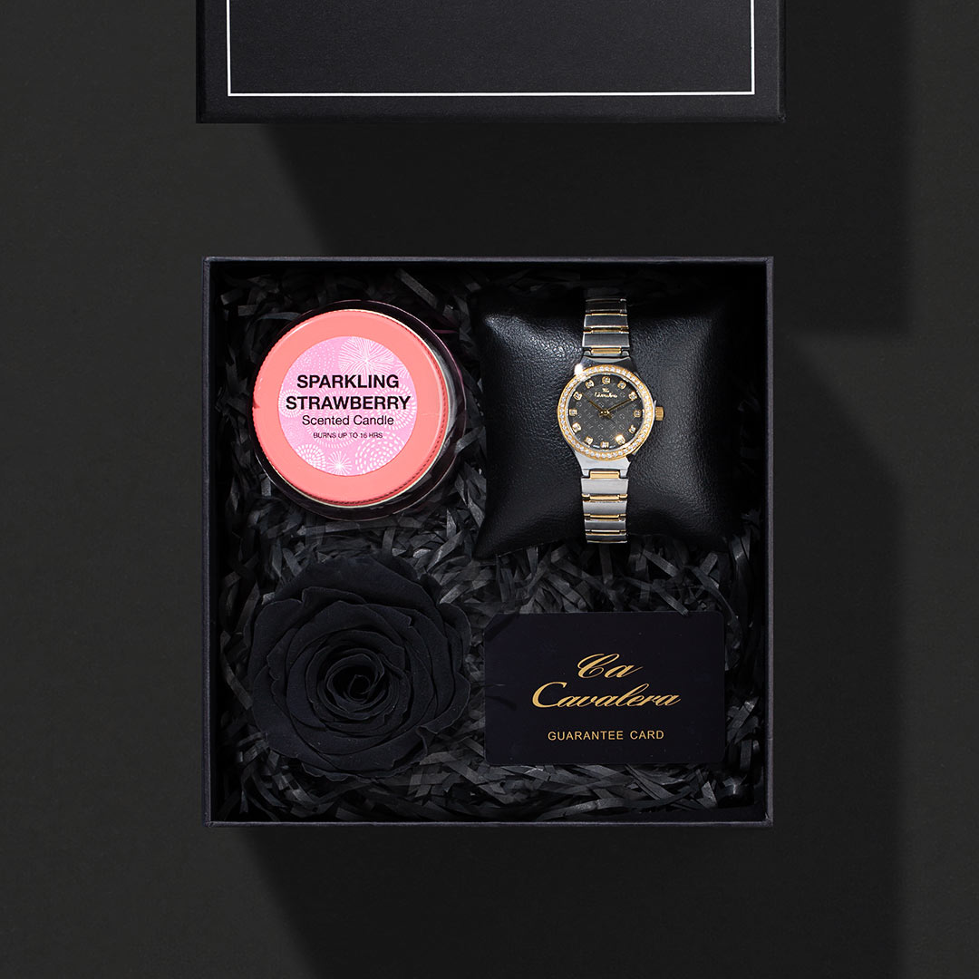 هدية ساعة نسائية مع ورد وشمعة معطرة CL19