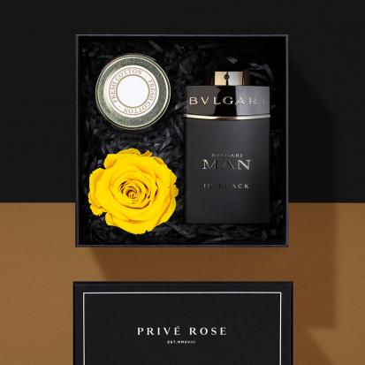 هدية عطر بولغاري مان إن بلاك مع وردة وشمعة