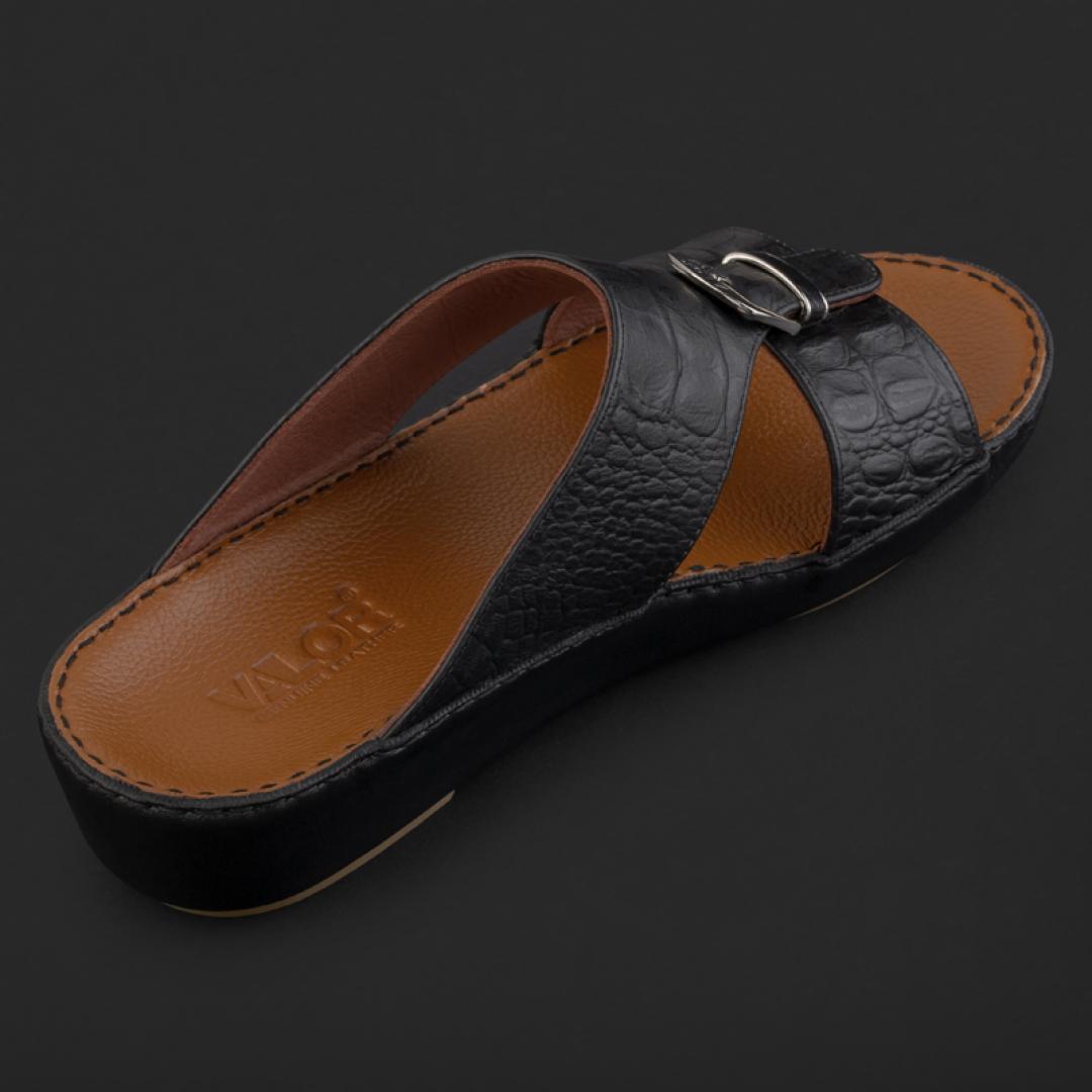 حذاء بدون اصبع شرقي فالور جلد أسود V-007BLK