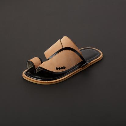 حذاء جلد طبيعي بيج اسود كاجول MS404