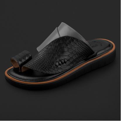 حذاء شرقي أسود رصاصي جلد طبيعي فاخر SK1307