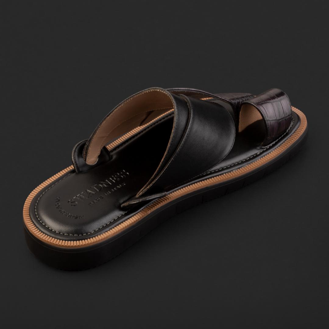 حذاء جلد طبيعي رجالي أسود رمادي فاخر SK1401