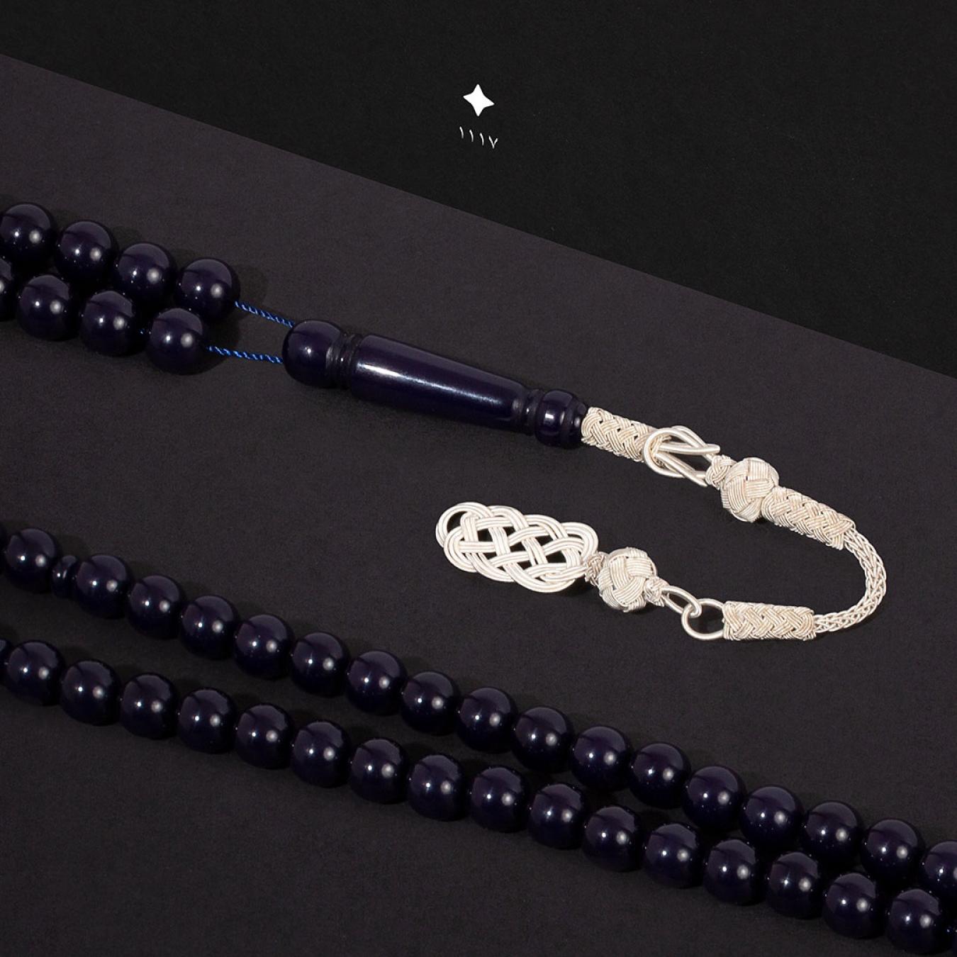 سبحة بكلايت مع طربزون فضة كحلي TK317
